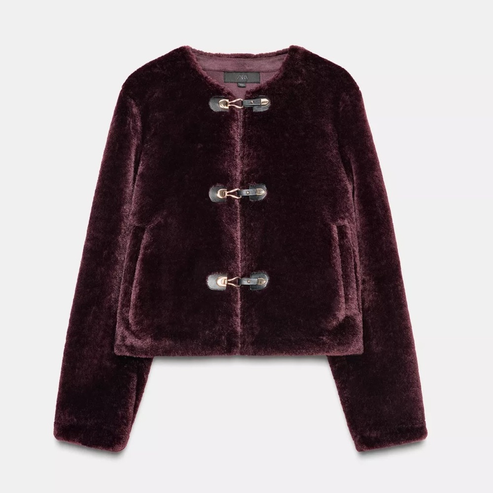 Zara FAUX FUR JACKET WITH FIREMAN CLASP